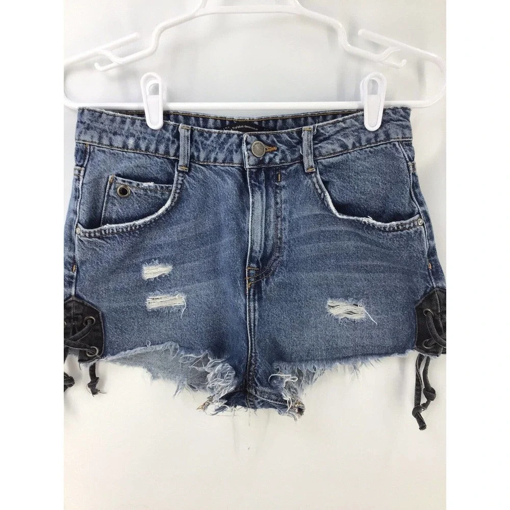 Zara Womens Size 4 Blue Denim Jean Cut Off Shorts Distressed - Picture 3 of 15